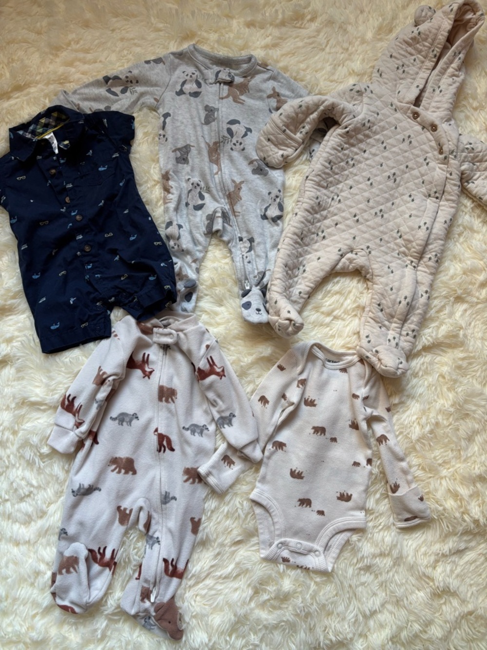 Carter’s Baby Boy 3M 5-Piece Clothing Lot Romper Sleepers Bundle